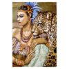 Handgeknüpfter persischer Seidenbildteppich aus Tabriz, der eine ägyptische Frau und einen Tiger darstellt