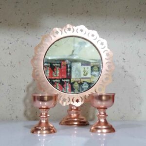 Handgefertigter persischer Metallspiegelrahmen & Kerzenhalter-Set