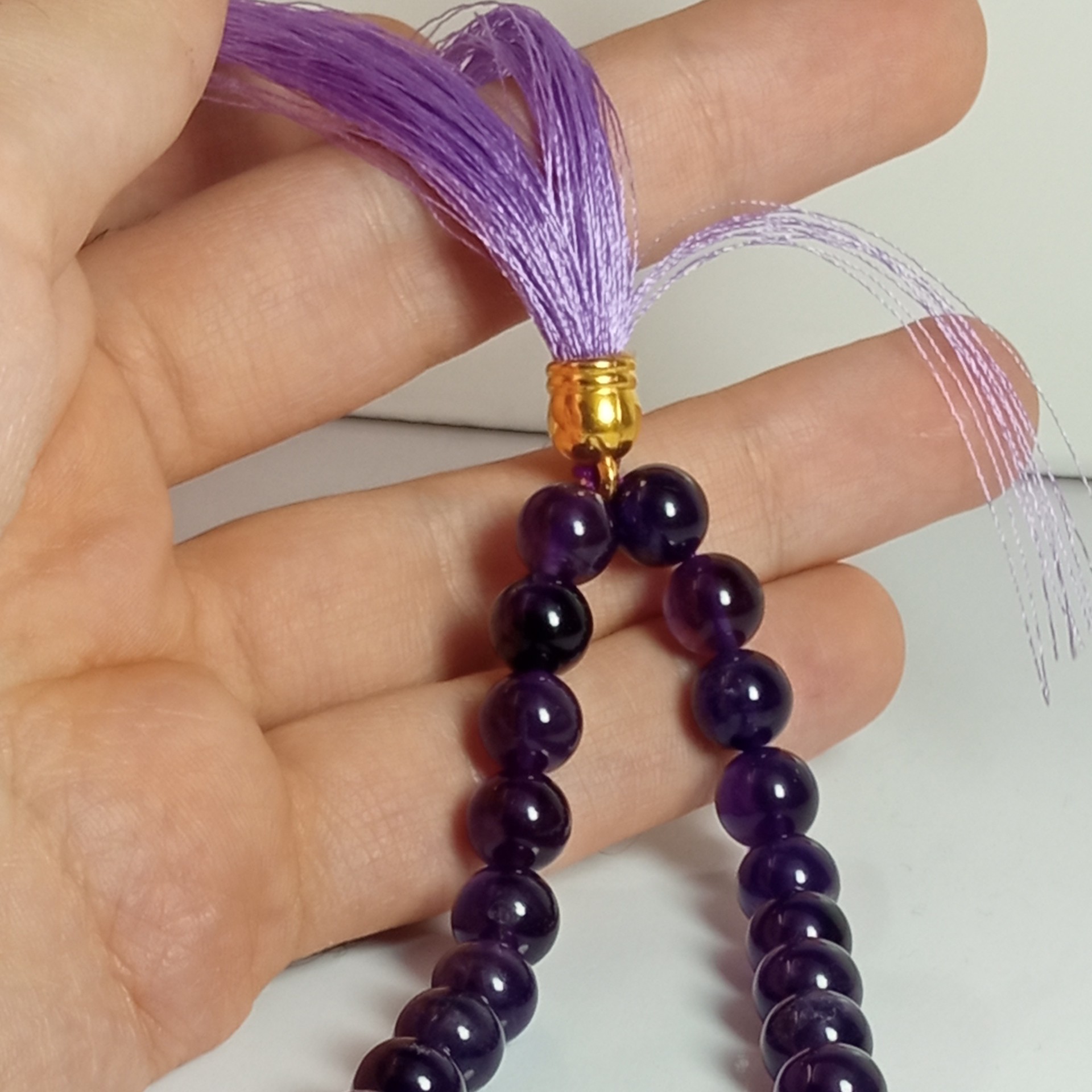 Islamischer Amethyst Rosenkranz mit 33 Gebetsperlen Tasbih Misbaha gefertigt