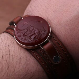 Islamisches Lederarmband mit authentischem Achatstein im Silberrahmen