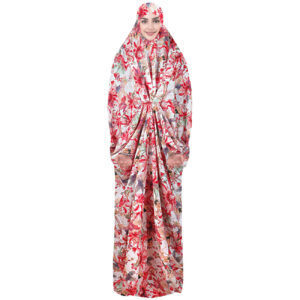 Islamischer Namaz Chador mit Ärmeln für Frauen mit Blumenmuster in Rot