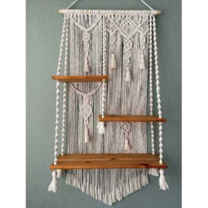 Makramee-Wandbehang Handgefertigter Wandteppich Kunst Boho mit Regal