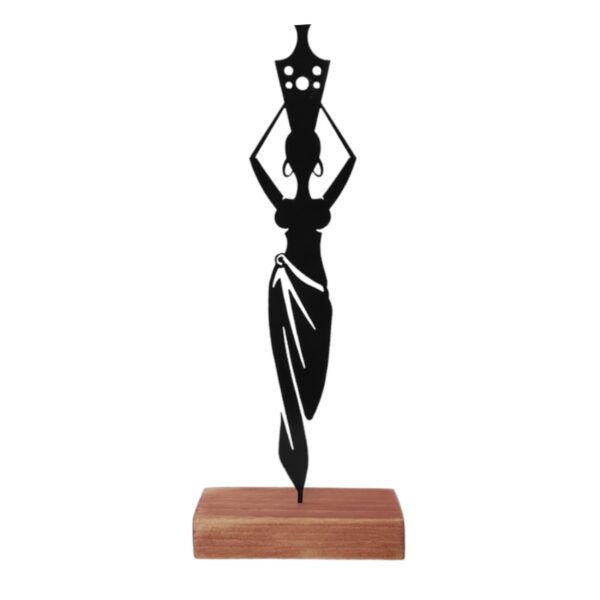 Minimalistische Kunst-Skulptur Metall Afrikanische Frau, die Wasser trägt