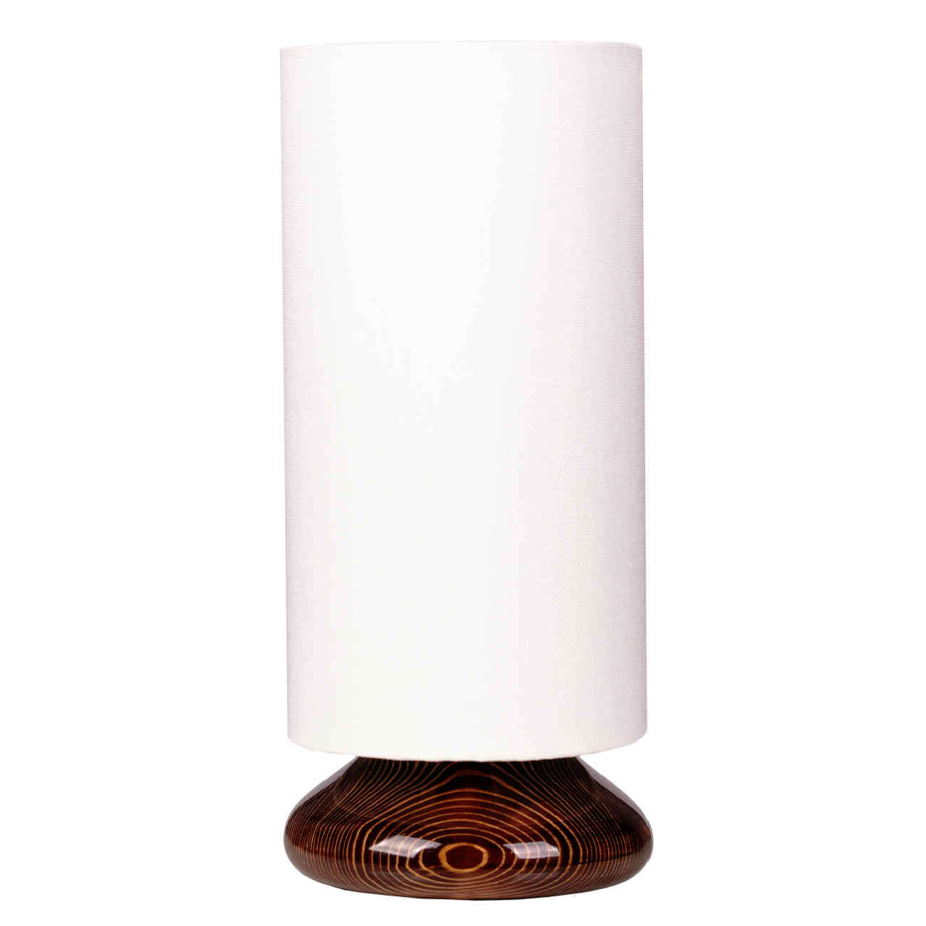 Minimalistische Holz-Zylinder-Tischlampe mit Weißem Lampenschirm