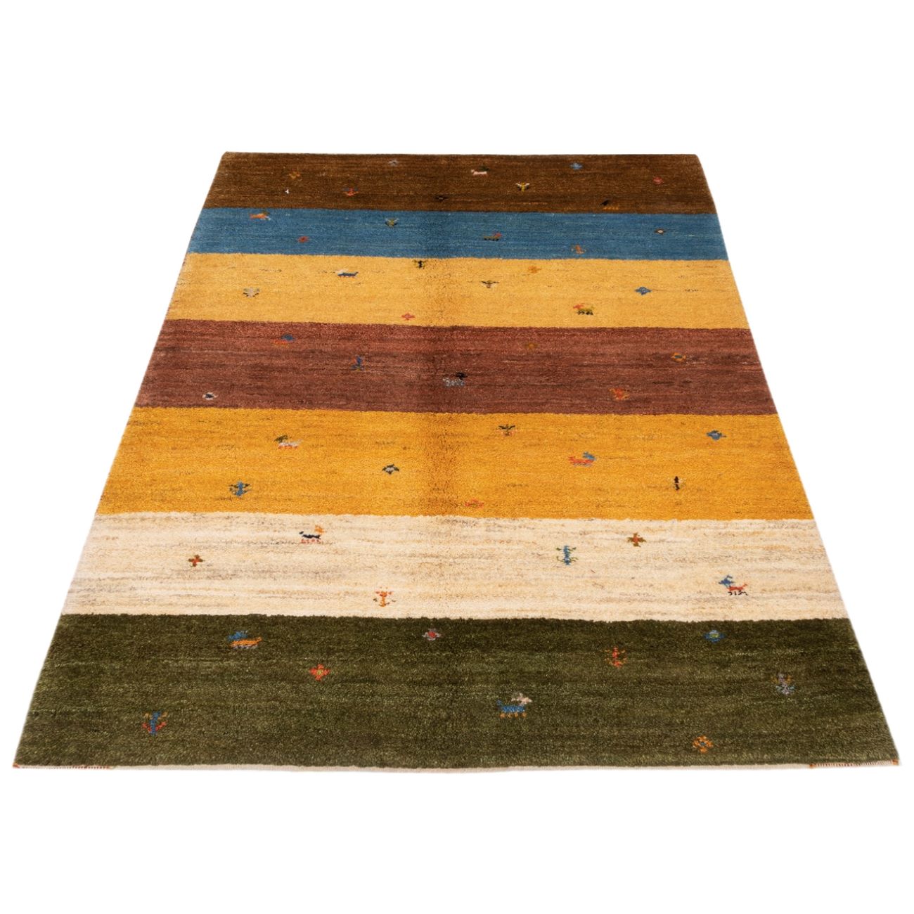 Authentischer echter persischer Gabbeh-Wollteppich handgewebt in Fars mit Rand orange