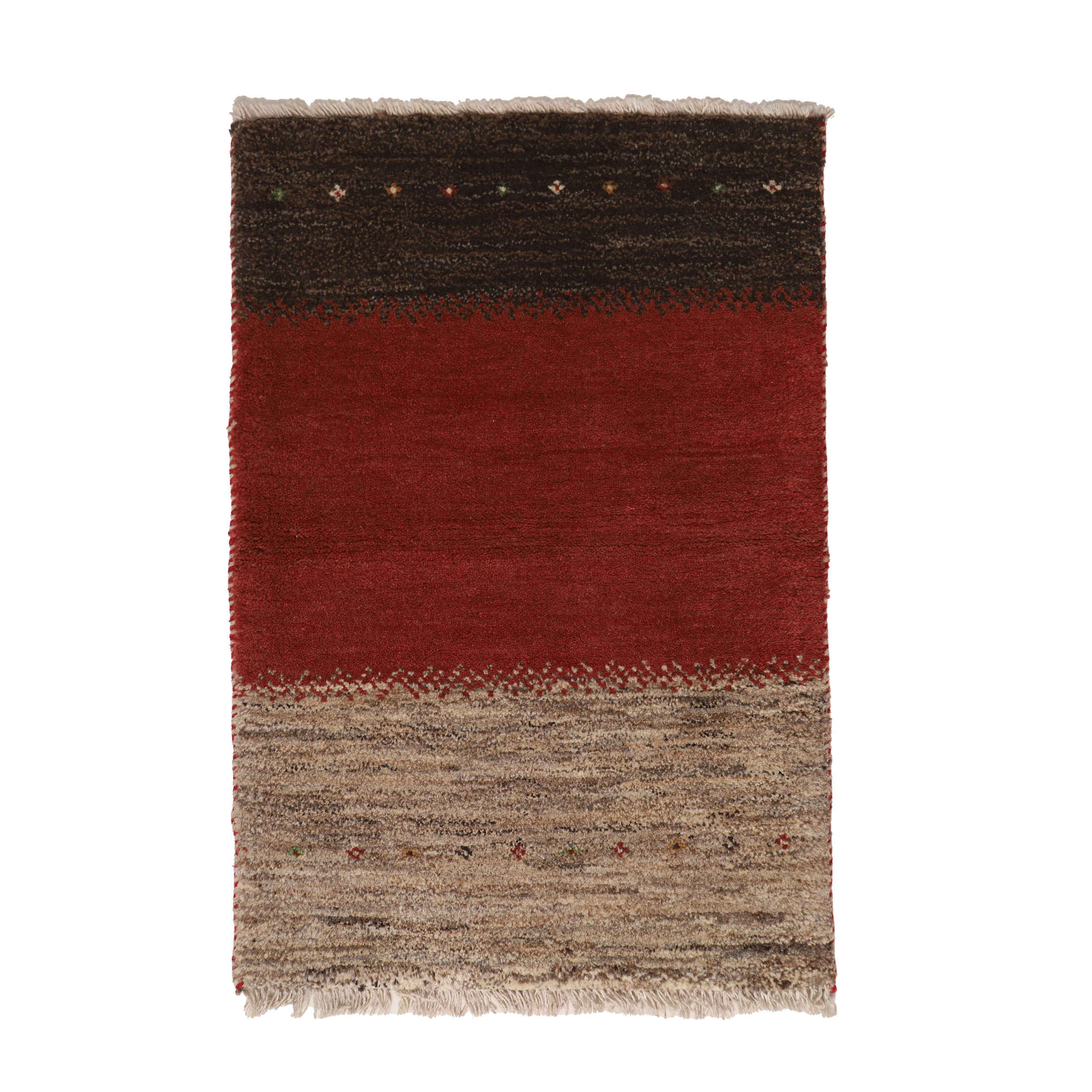 Original persischer Gabbeh-Wollteppich handgewebt in Fars mit Rand rot