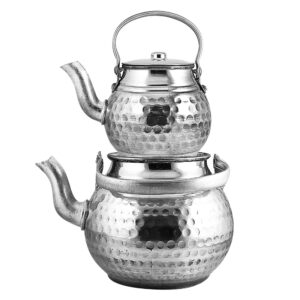 Persische Metall-Doppel-Teekanne robust mit traditionellem Hammerschlag