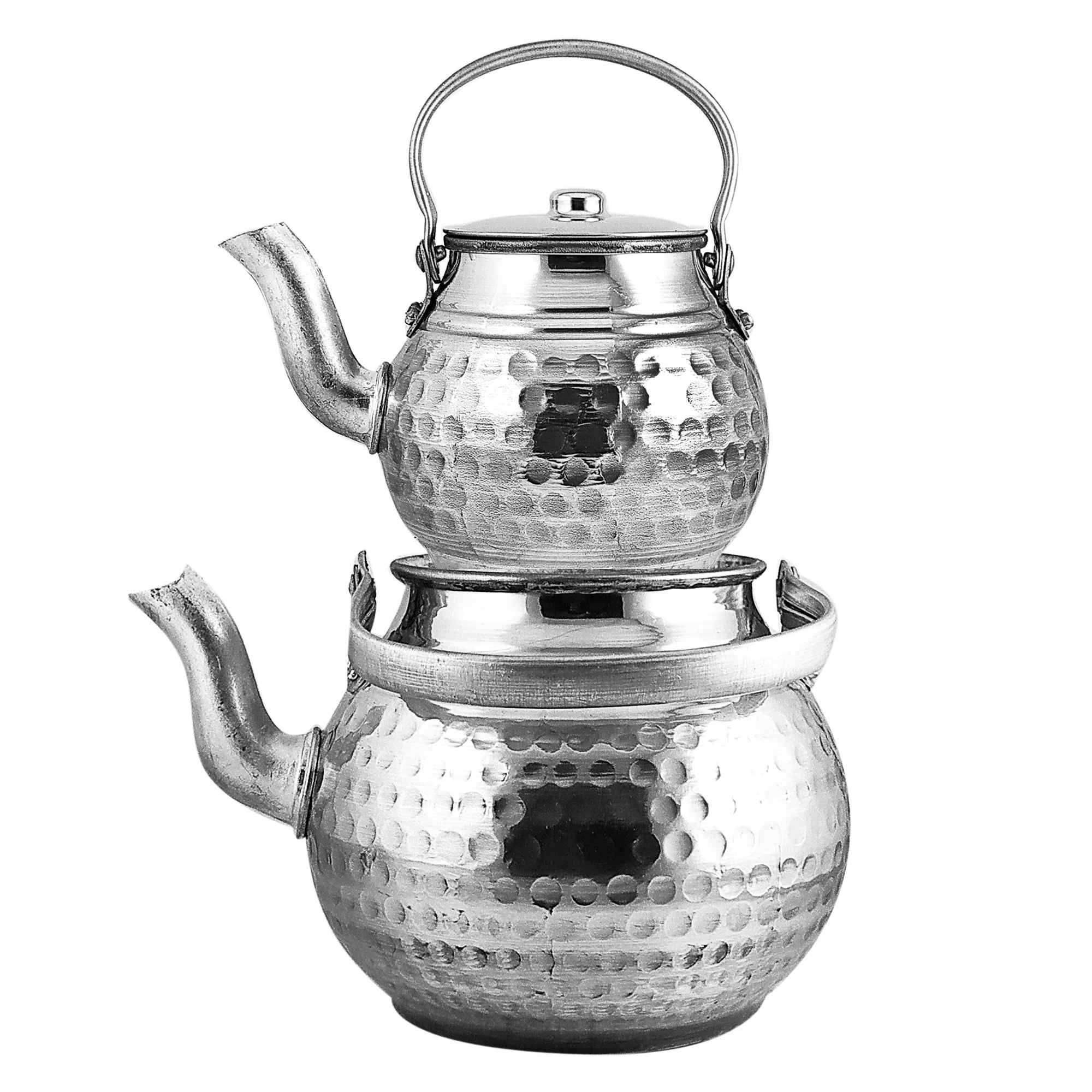 Persische Metall-Doppel-Teekanne robust mit traditionellem Hammerschlag