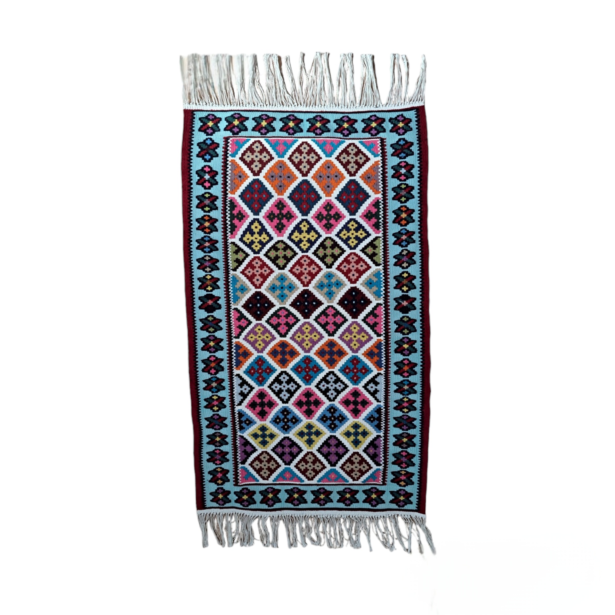 Persischer Kelim Teppich mit Seide original handgewebt Qashqai in Ardabil blau