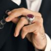 Persischer roter Rubin-Silberring „Eleganz“ für Herren – handgefertigtes Modell „Quadrat“