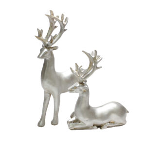 Set aus 2 dekorativen Hirsch-Figuren – Sitzend und stehend Skulptur
