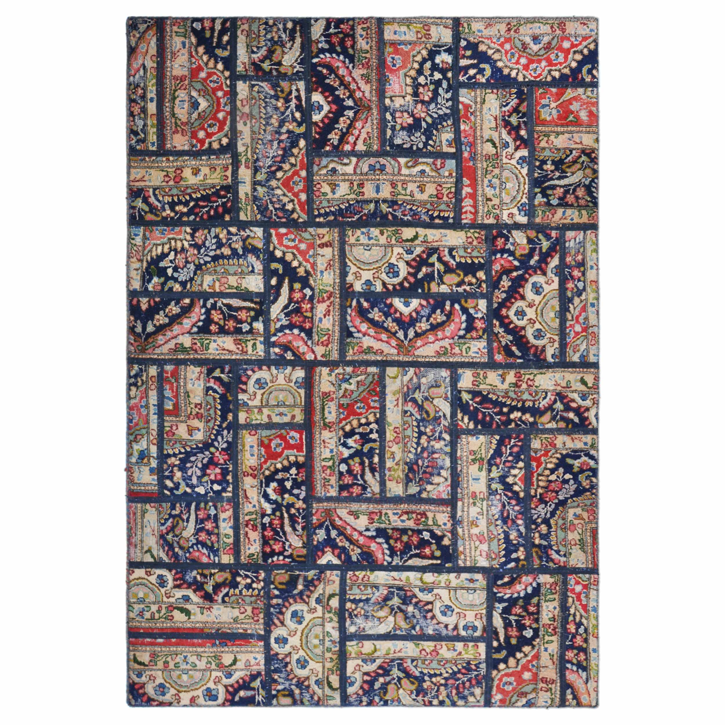 Vintage persischer handgeknüpfter Patchwork-Teppich geometrisch