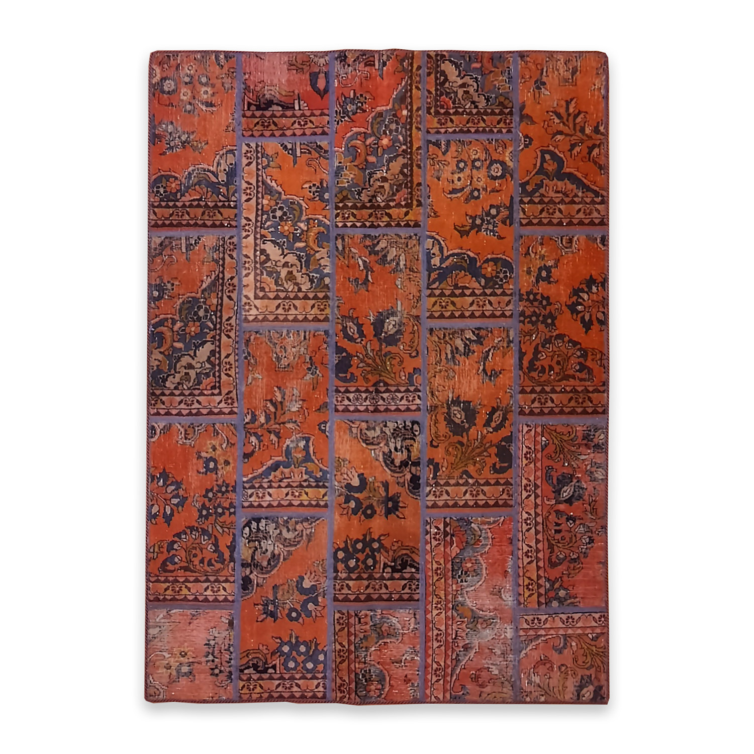Vintage persischer handgeknüpfter Patchwork-Teppich kastanienbraun