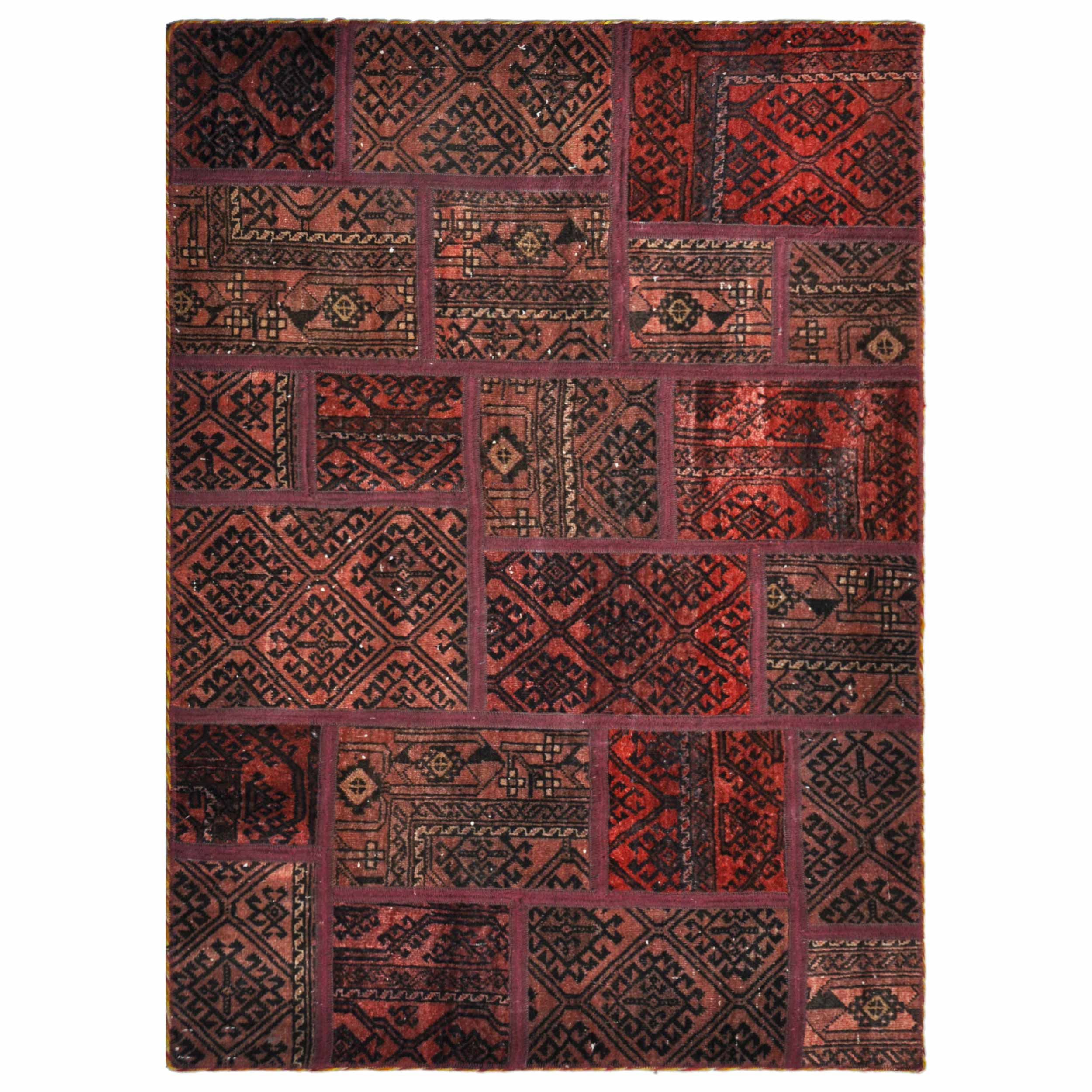 Vintage persischer handgeknüpfter Patchwork-Teppich rot