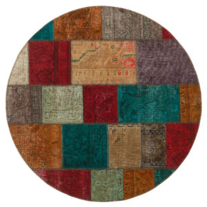 Vintage persischer handgeknüpfter Patchwork-Teppich rund