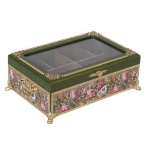 Holz-Teebeutel-Organizer-Box mit Blumen-Design
