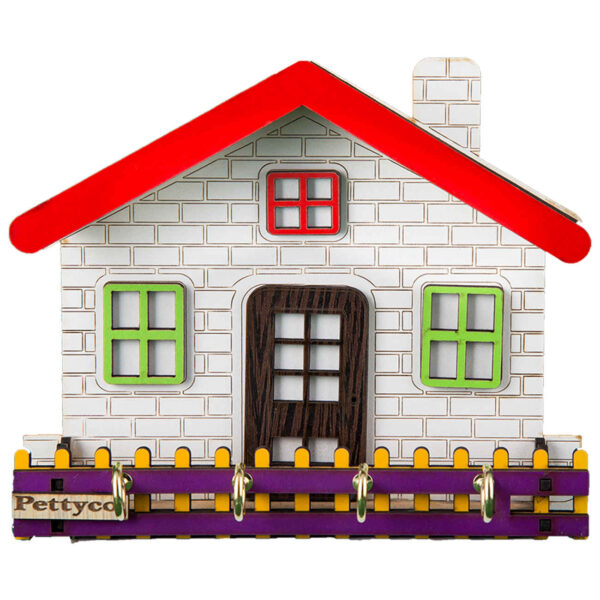 Holz-Wand-Schlüsselhalter mit Hütten-Design & 4 Haken