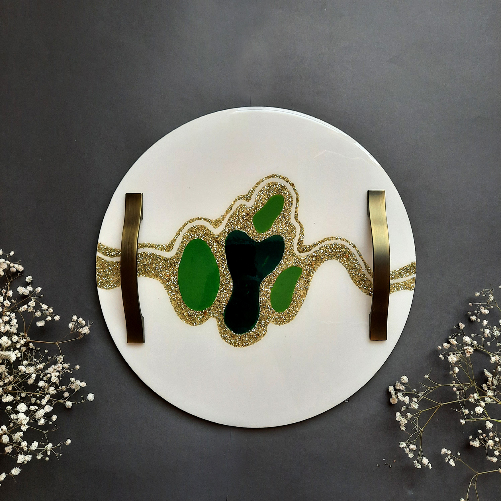 Kunsthandwerkliches Resin-Serviertablett, Set von 2 in Weiß