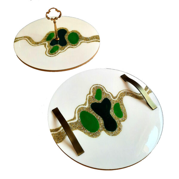 Kunsthandwerkliches Resin-Serviertablett, Set von 2 in Weiß