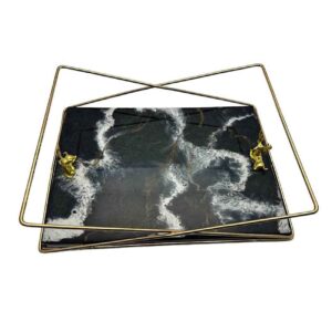 Kunsthandwerkliches Resin-Serviertablett mit Griffen in Schwarz