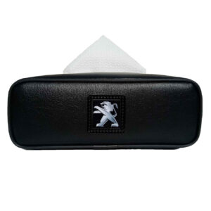 Auto-Taschentuchhalter – Premium Kunstleder, für Rücksitzmontage – Peugeot-Logo