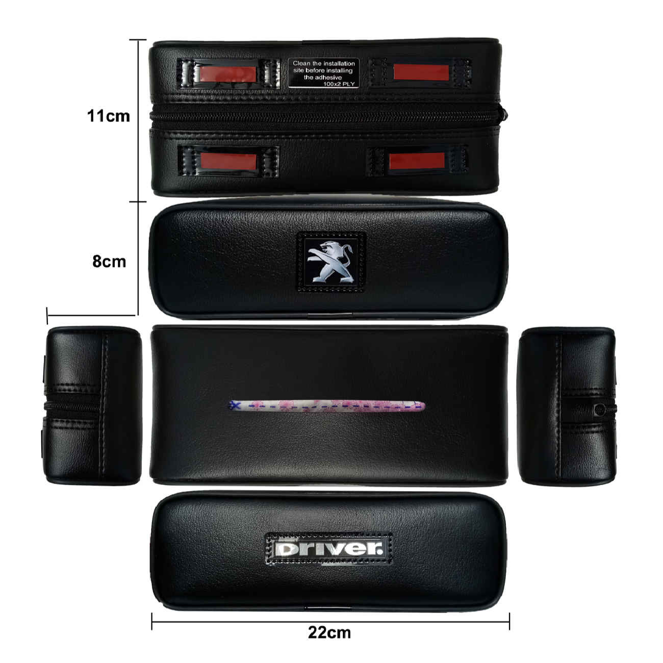 Auto-Taschentuchhalter aus hochwertigem Kunstleder zur Rücksitzmontage – mit Peugeot-Logo