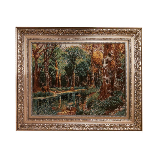 Handgeknüpfter persischer Bildteppich aus Tabriz, der eine Waldszene darstellt