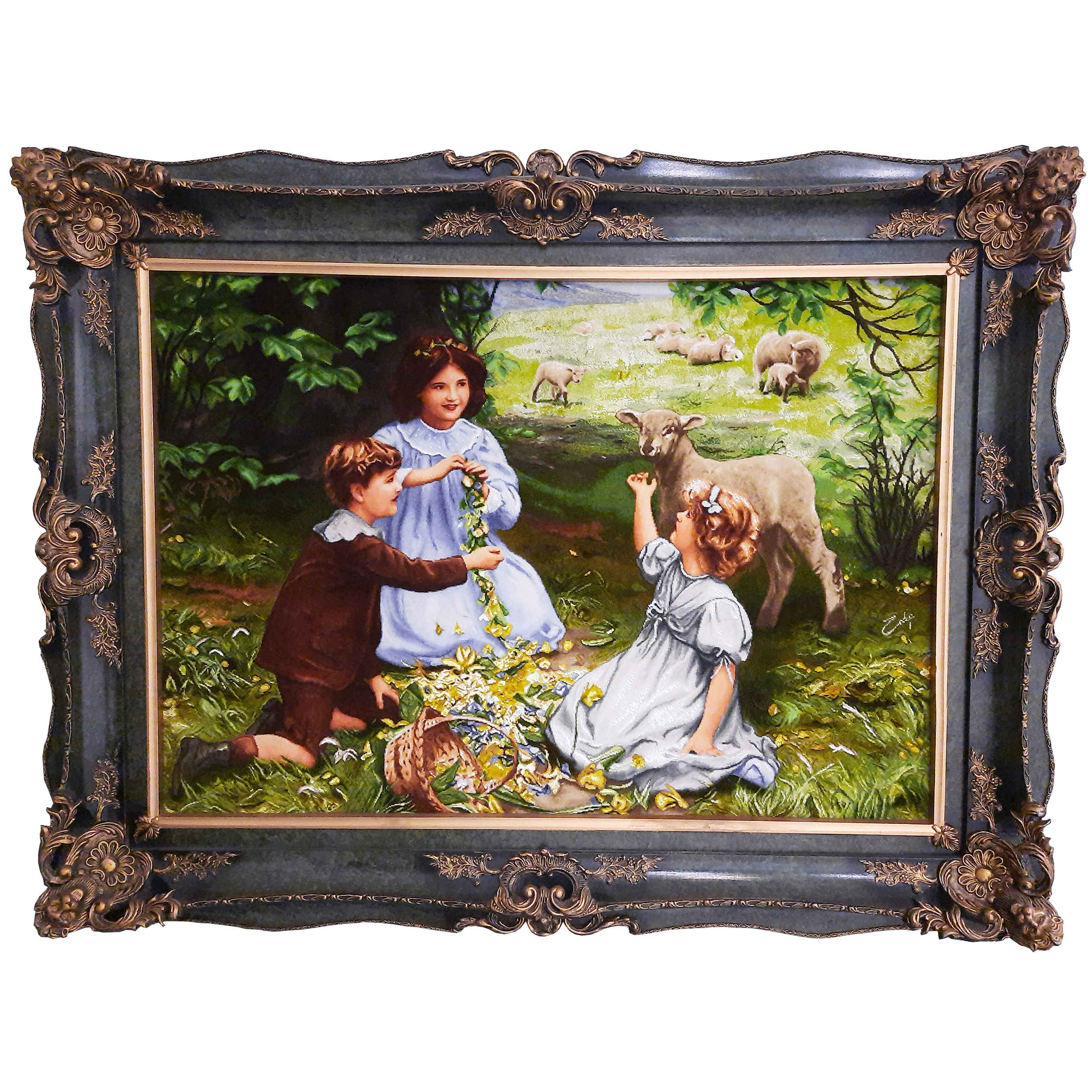 Handgeknüpfter persischer Bildteppich aus Tabriz, der The Joy of Spring von Arthur John Elsley darstellt