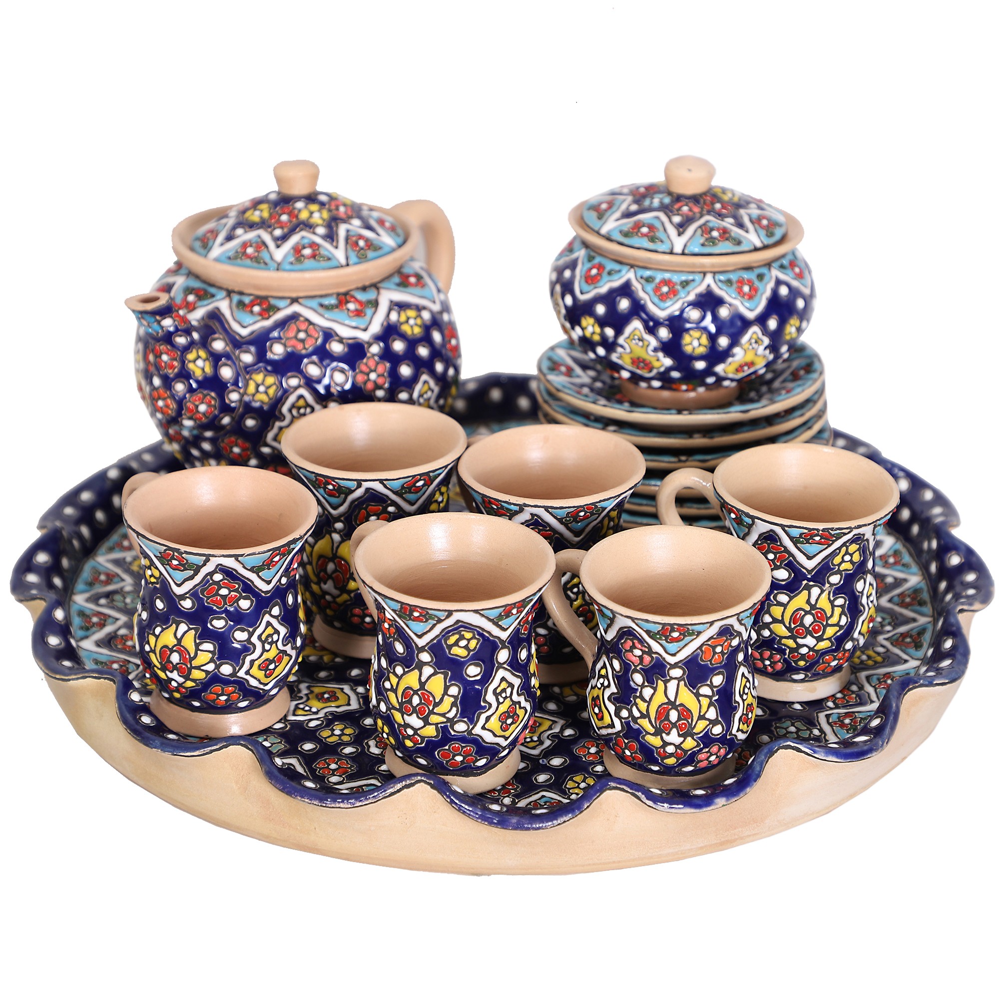 Handgefertigtes persisches Tee- und Kaffeeset mit Minakari Design