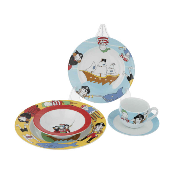 Iranisches Keramik-Mahlzeit-Set von Zarin Iran 5-teilig für Kinder – Piraten Design