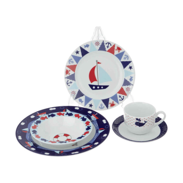 Iranisches Keramik-Mahlzeit-Set von Zarin Iran 5-teilig für Kinder – Boot Design