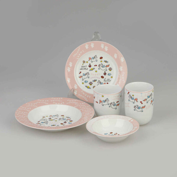 Iranisches Keramik-Mahlzeit-Set von Zarin Iran 5-teilig für Kinder – Little Pony Design