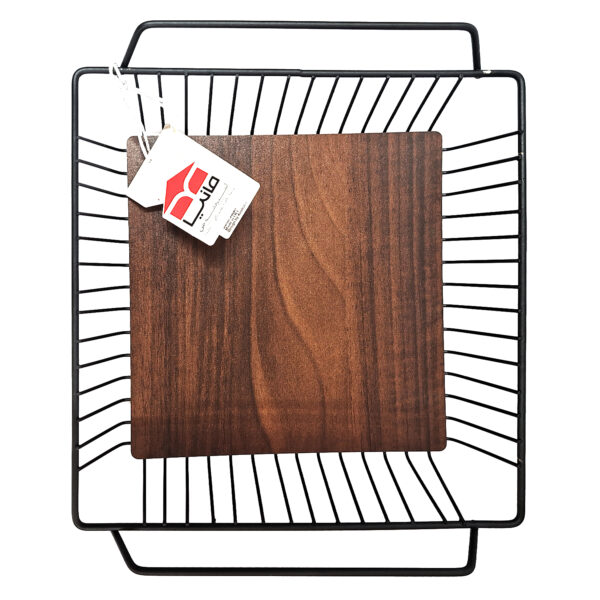 Obstkorb aus Metalldraht mit Holzfuß in Schwarz