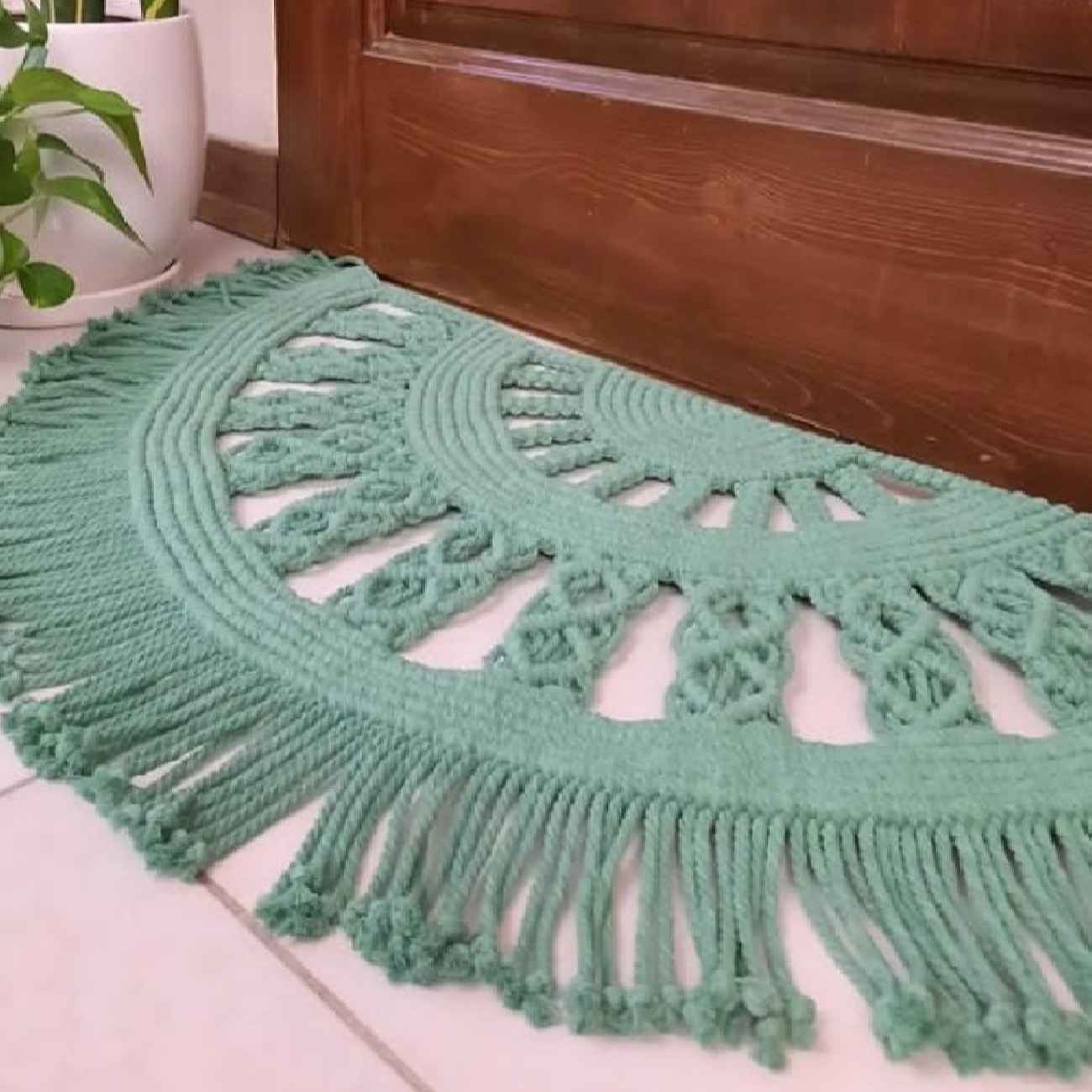 Persischer handgewebter Boho-Makramee-Boden-Teppich in Grün