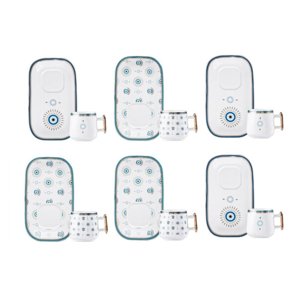 Künstlerisches Porzellan-Teeset mit weißem Schutz-Augen-Motiv – Schönes und symbolträchtiges Geschirr