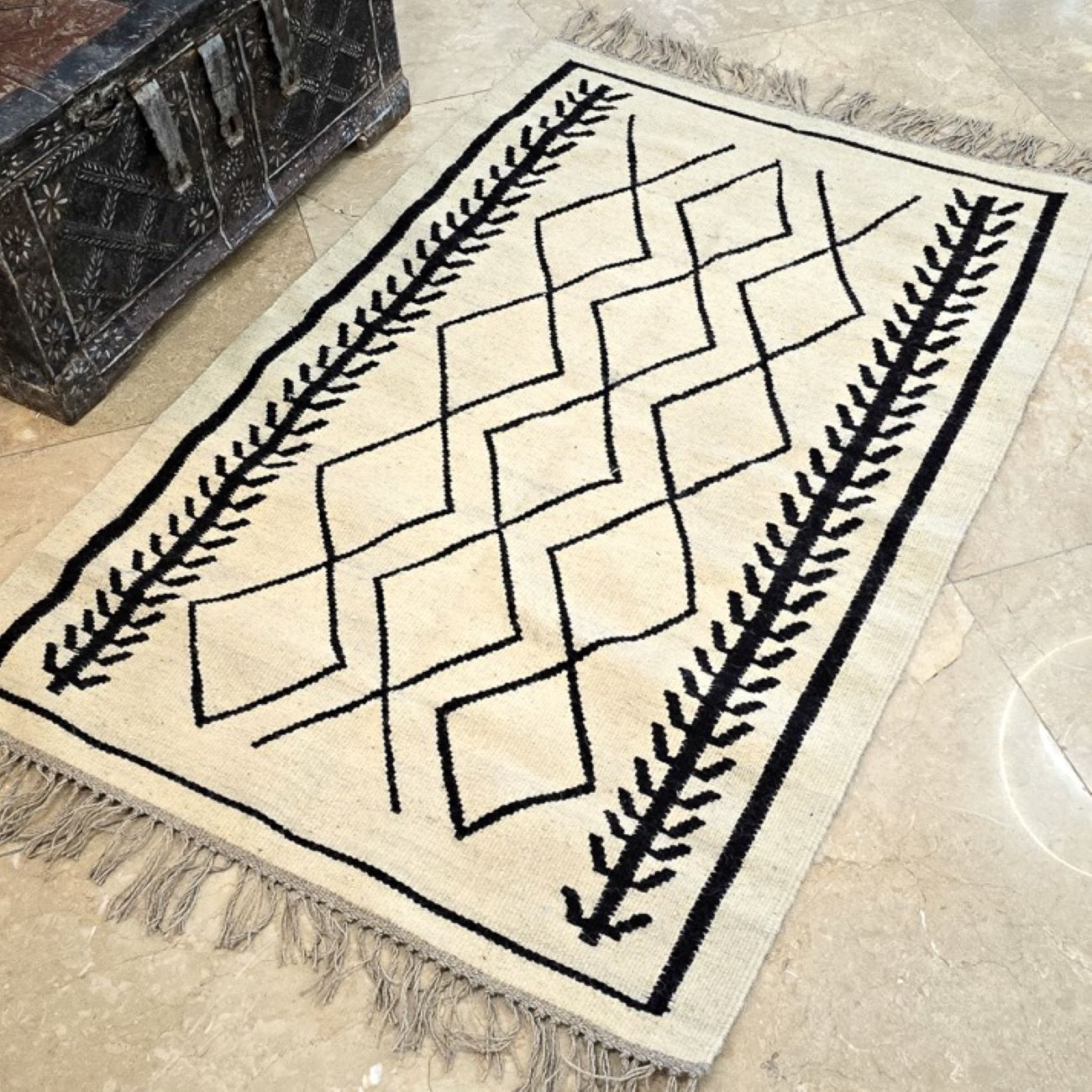 Persischer Woll Kelim Teppich original handgewebt in Ardabil weiß