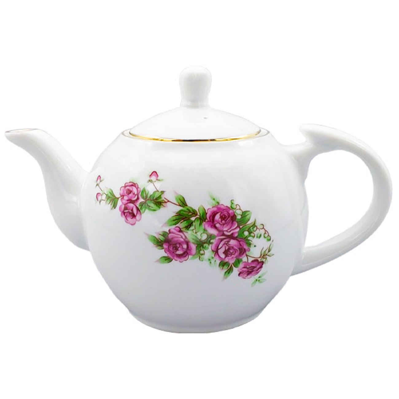 Porzellan-Servier-Teekanne mit floralem Design in Weiß