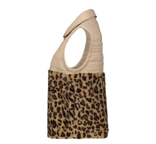 Ärmellose Daunenjacke für Damen mit Reißverschluss und Leoparden-Design