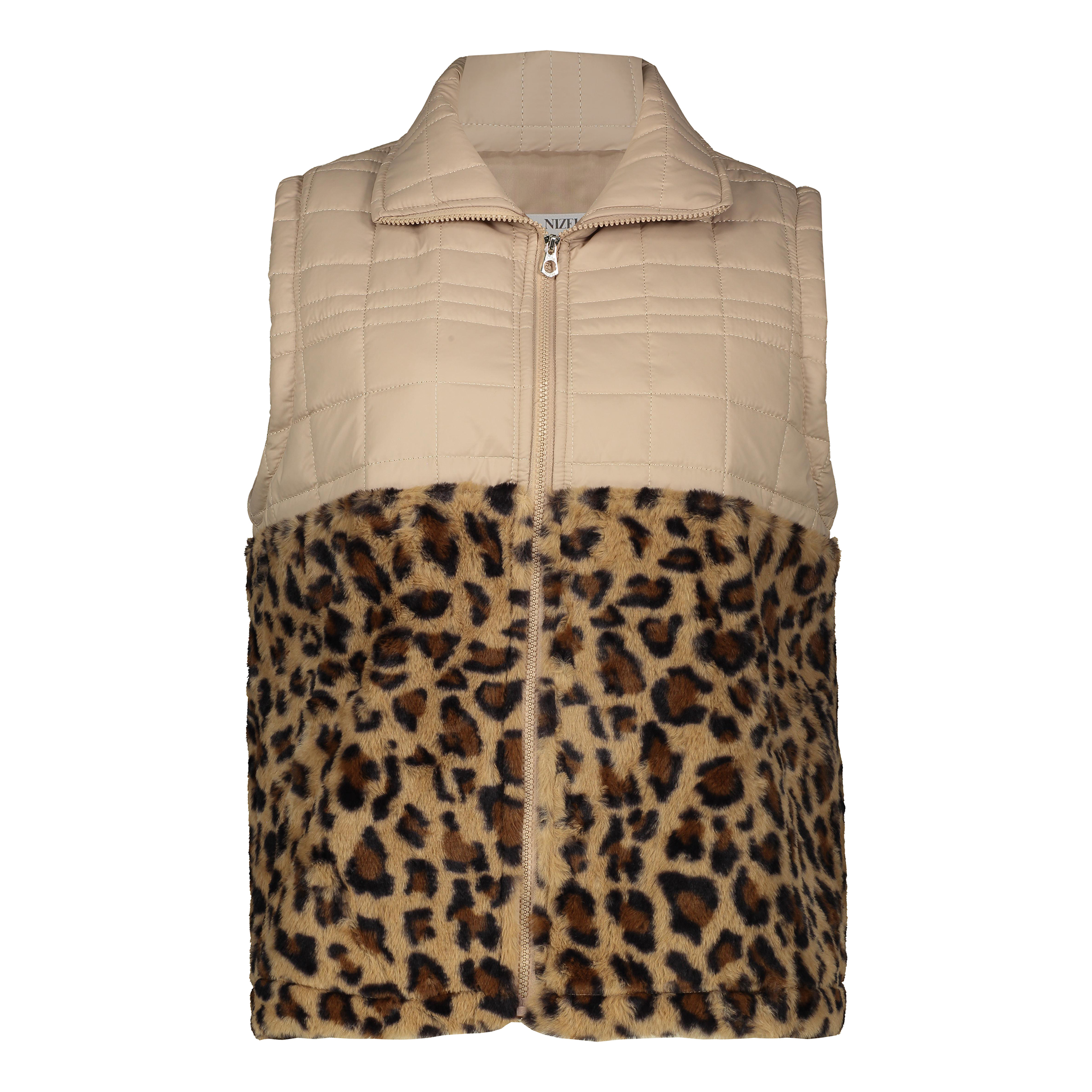 Ärmellose Daunenjacke für Damen mit Reißverschluss und Leoparden-Design