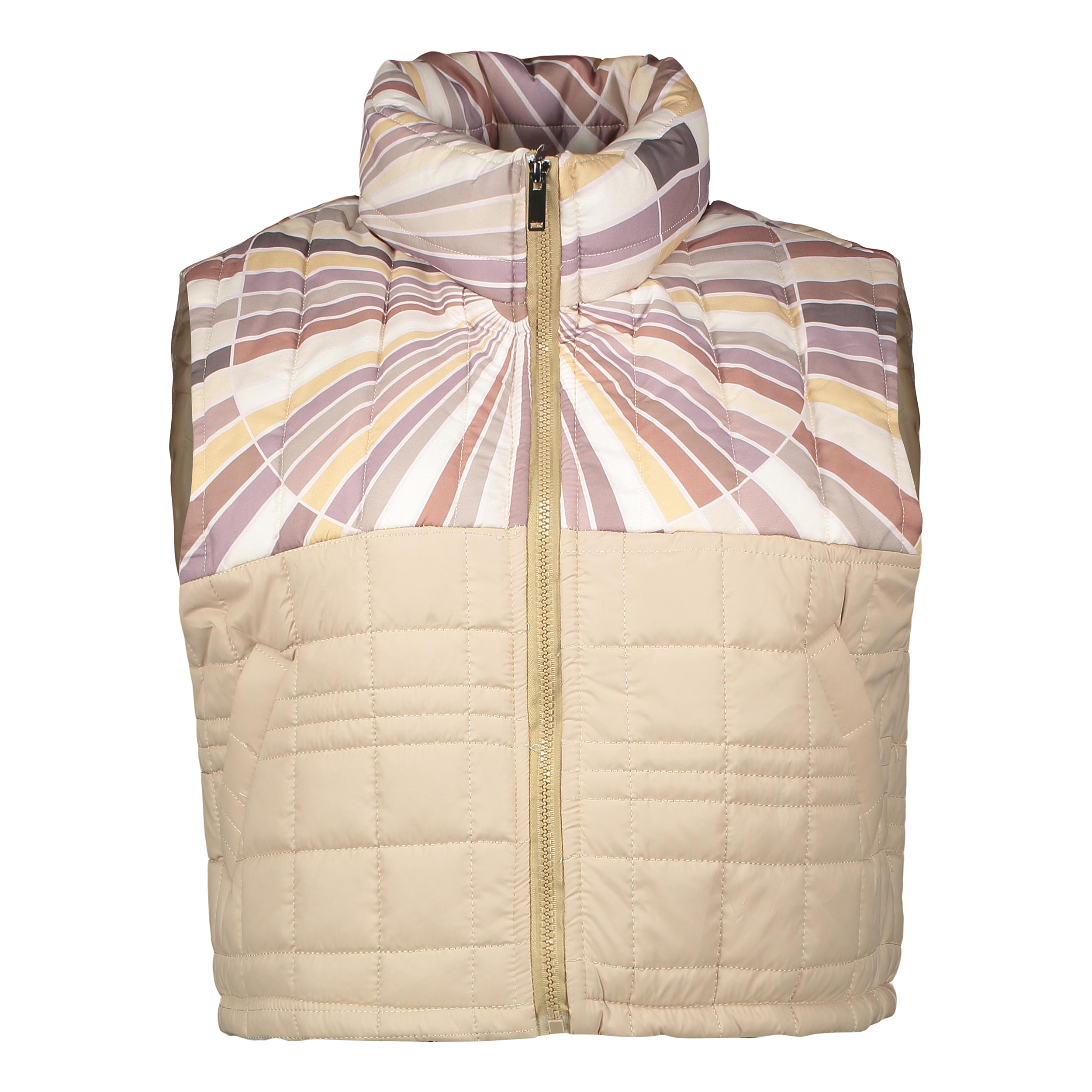 Ärmellose Daunenjacke für Damen mit Reißverschluss und Streifen-Design