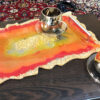 Resin-Serviertablett, handbemalt mit Griffen in Orange