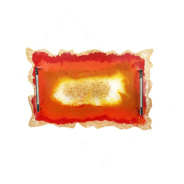 Resin-Serviertablett, handbemalt mit Griffen in Orange