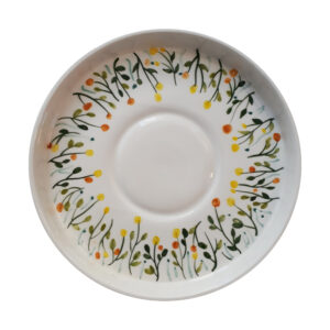 Künstlerisches Serviertablett aus Keramik, handbemalt mit Blumendesign
