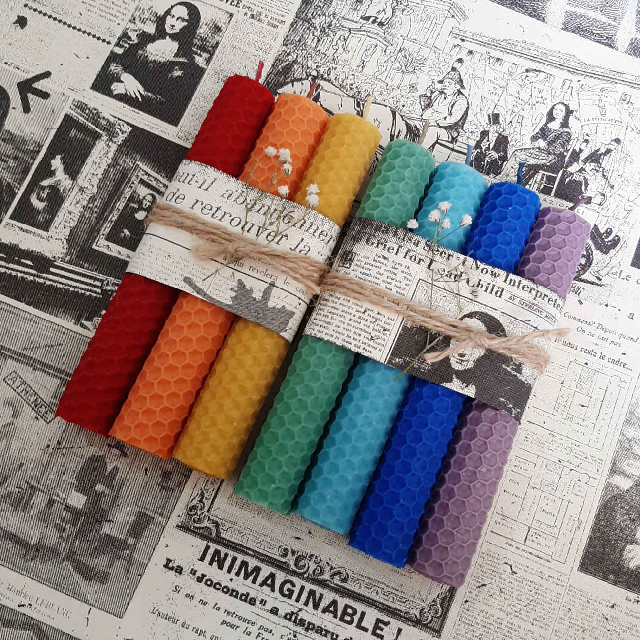 Set von 7 natürlichen Bienenwachssäulenkerzen Modell Amira (x2)