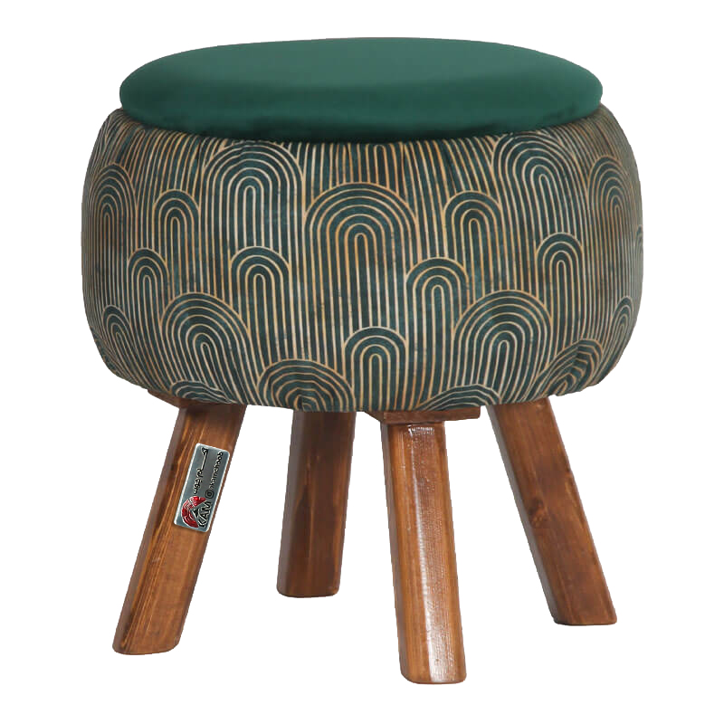 Traditioneller persischer Hocker mit Holzbeinen in Grün