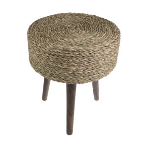 Hocker mit Holzbeinen und Korboberfläche