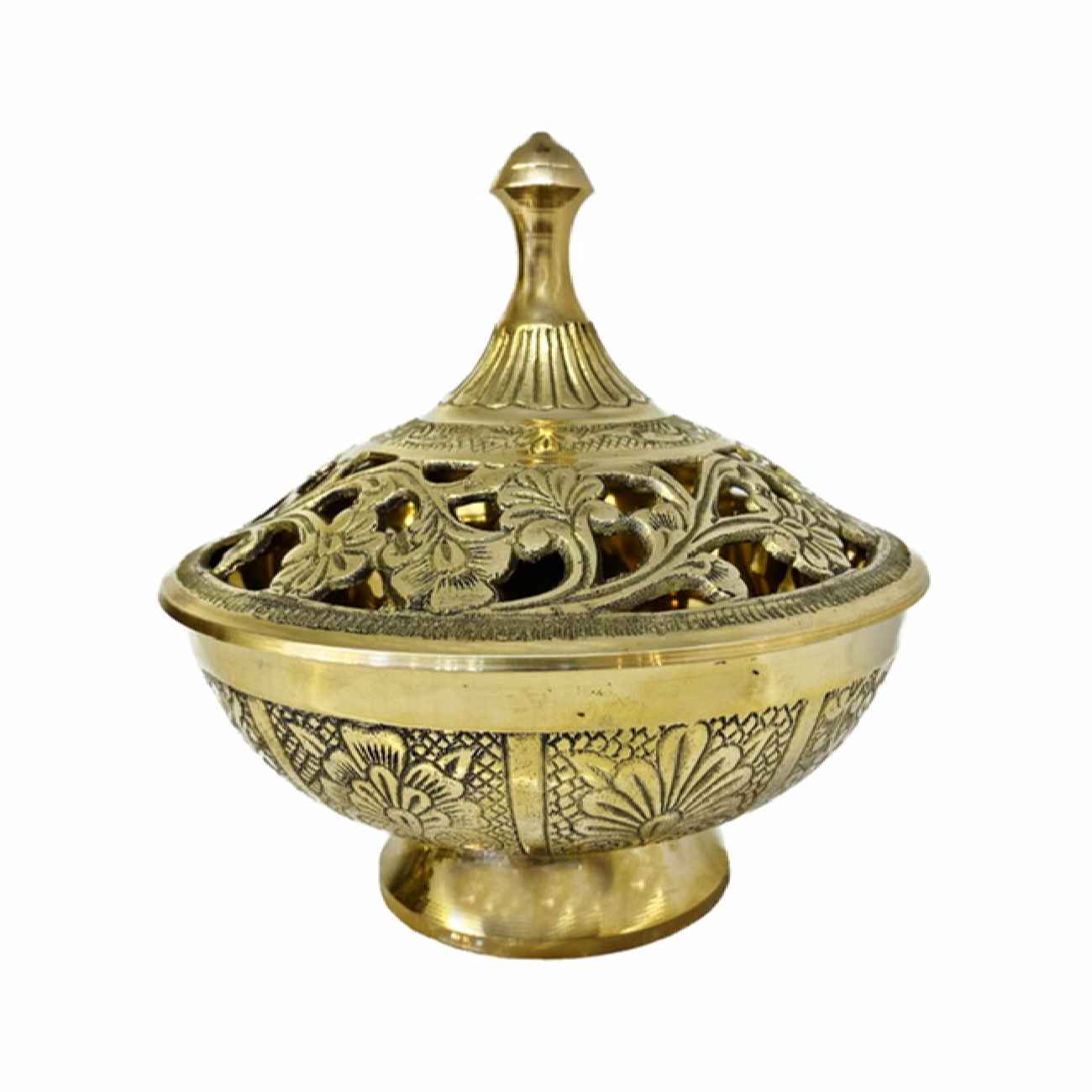 Vintage Messing-Zuckerschale mit filigranem Deckeldesign