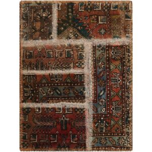 Vintage persischer handgeknüpfter Patchwork-Teppich braun