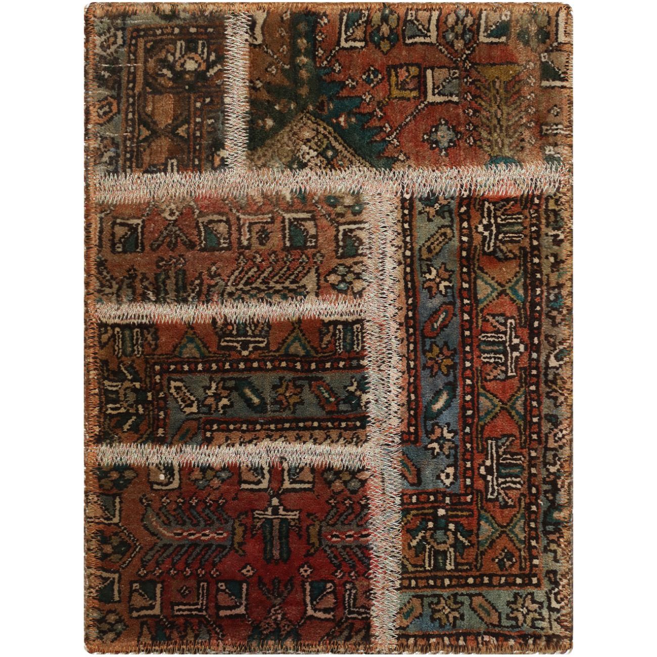 Vintage persischer handgeknüpfter Patchwork-Teppich braun