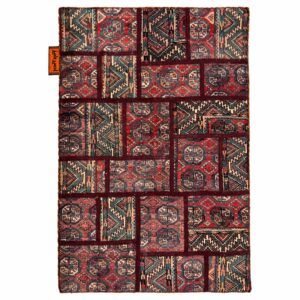 Vintage persischer handgeknüpfter Patchwork-Teppich geometrisch rot